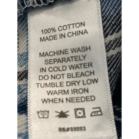 Buckle Pearl Snap navy plaid and bleach distressed Western Shirt LG 100% Cotton - Picture 6 of 9